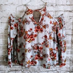 MOSSIMO Size XXL 2X Maroon lue Floral Cold Shoulder Top